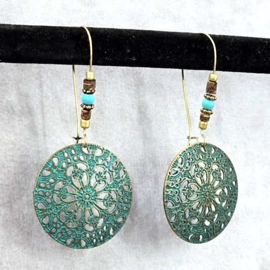 Zara Blue Disc Floral Dangle Bead Hoop Hook Earrings Fashion Jewelry JB2-39