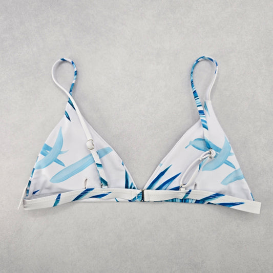 White Floral Padded Sports Bra Active Bikini Bralette Swim Top S Small