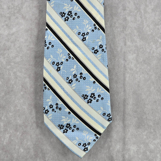 Bruno Piattelli Blue Stripe Floral Dots 100% Silk Men's Neck Tie NWOT