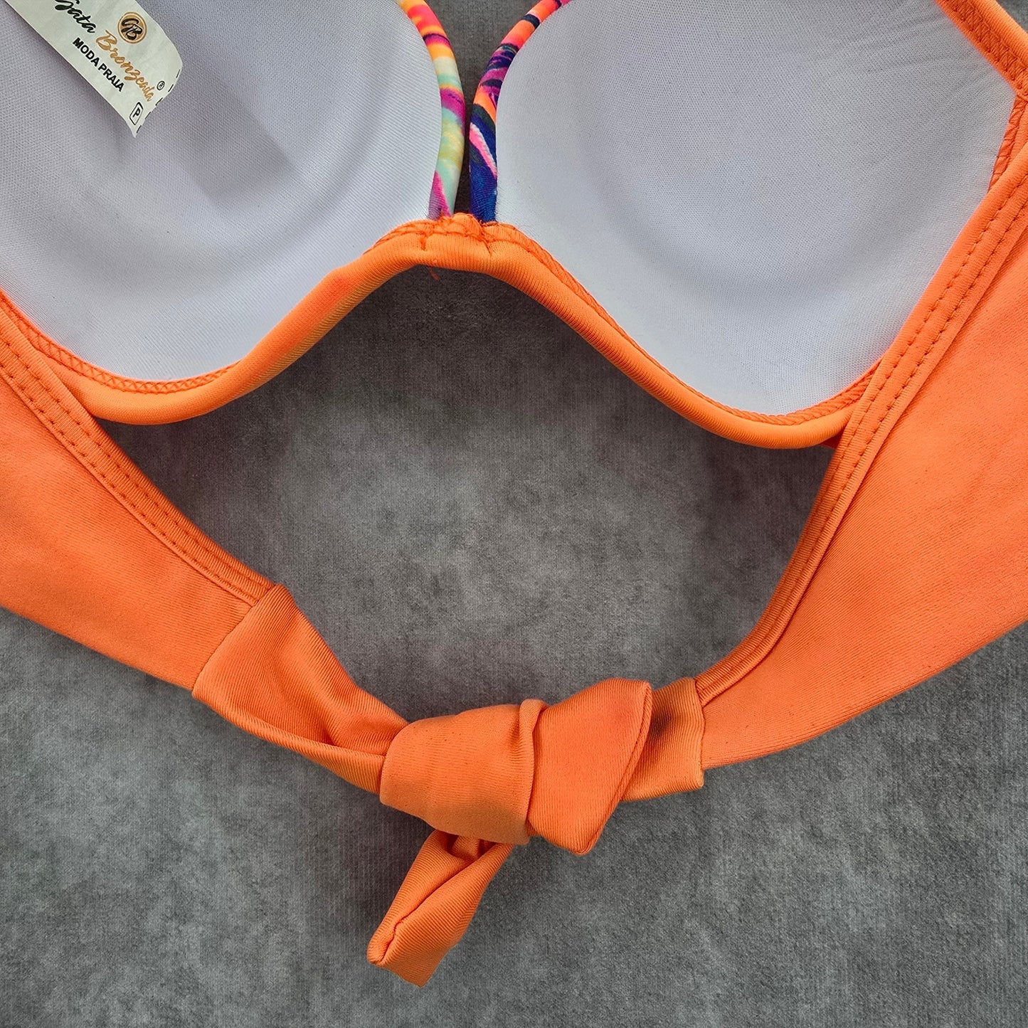 Gata Brenzeada Orange Bikini Top Halter Tie Swimwear Padded Swimsuit Small