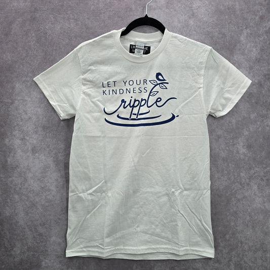 Let Your Kindness Ripple Blue Handmade Cotton White Boho Tshirt Small