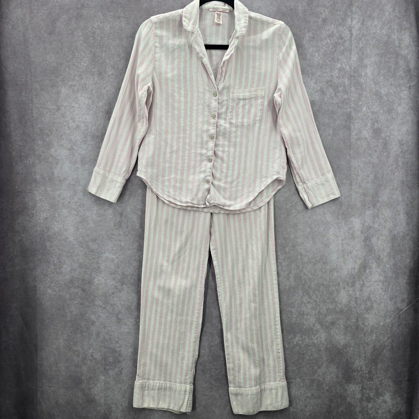 Victoria Secrets Pink White Striped Top Pant Pajama Set Extra Small XS