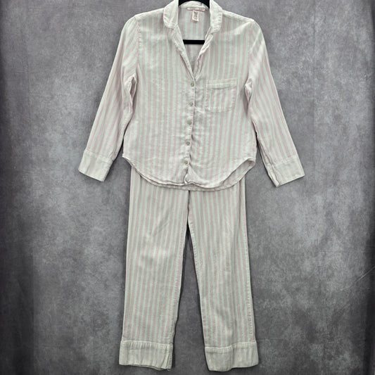 Victoria Secrets Pink White Striped Top Pant Pajama Set Extra Small XS