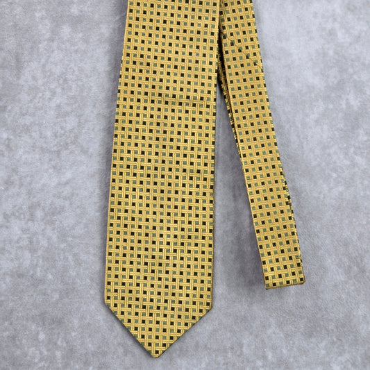 Lands' End USA Gold Brown Green Executive Geometric Square Silk Neck Tie Men's