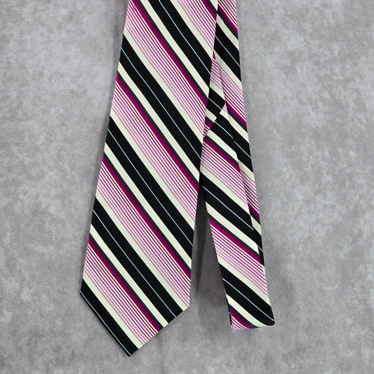 Croft & Barrow Purple Black Silver Stripe 99% Silk Executive Men's Neck Tie