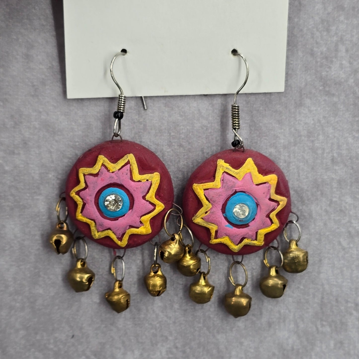Clay Hand Painted Bells Drop Hook Earrings Fashion Jewelry