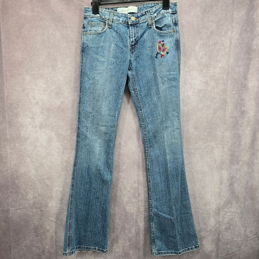 Mossimo Supply Co Denim Blue Jean Flare Bottoms Floral Pants Junior Size 7