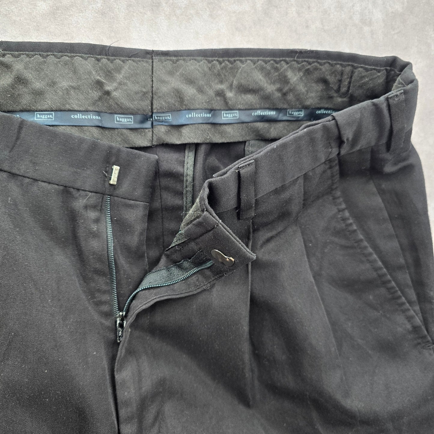 Haggar Black Plain Tailored Executive Dress Pants Trouser Bottoms Mens Small