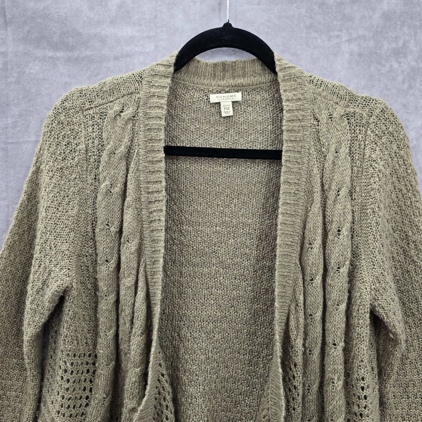 Sonoma Tan Sweater Drape Acrylic Open Style Long Sleeve Cardigan Petite Medium