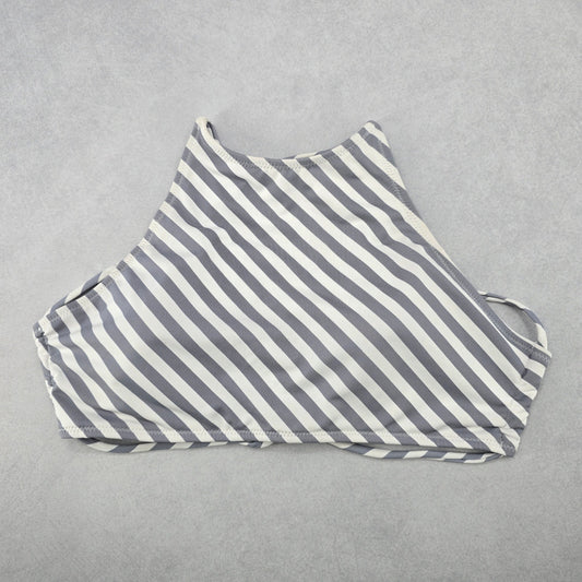 Gray Stripe Halter Tie Active Sports Bra Padded Bikini Bralette Swim Top S Small