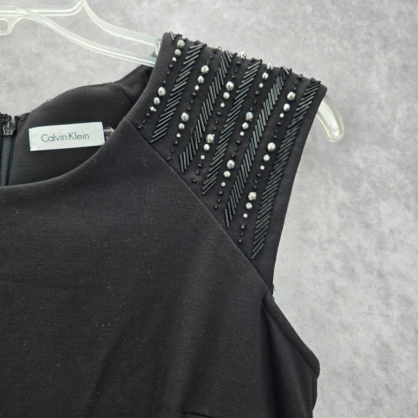 Calvin Klein Black Silver Beaded Knee Length Stretchy Dress Large 12