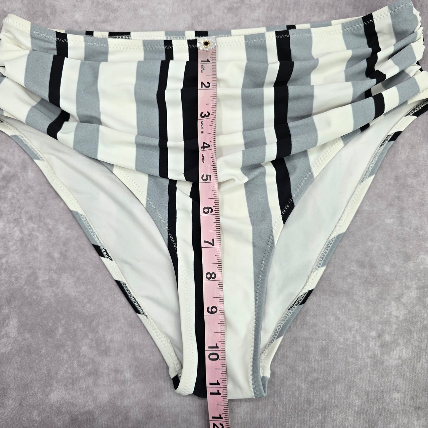 Cupshe Black White Gray High Waist Bikini Bottom Swimwear Medium
