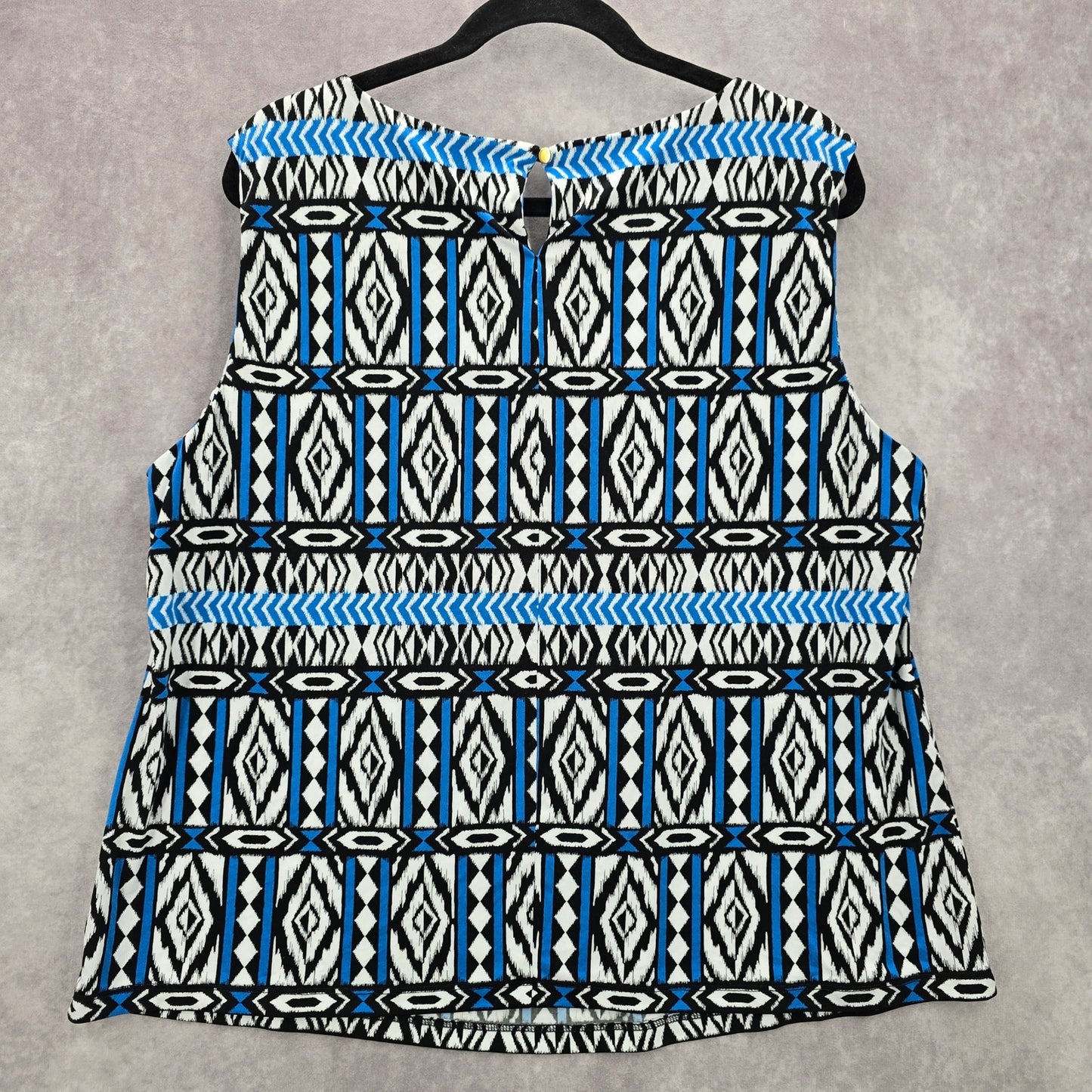 Calvin Klein Blue Black Print Sleeveless Pleated Stretch Top Blouse Plus 2XL
