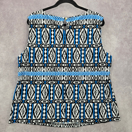 Calvin Klein Blue Black Print Sleeveless Pleated Stretch Top Blouse Plus 2XL