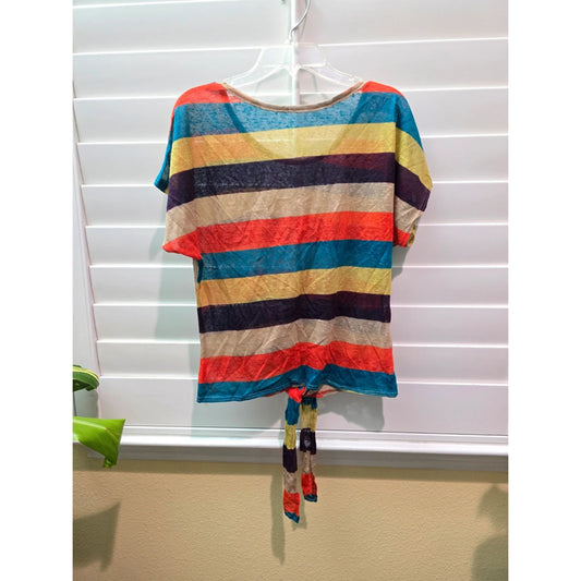 Multicolor Stripes Tie Front Disco Party Summer Top Medium