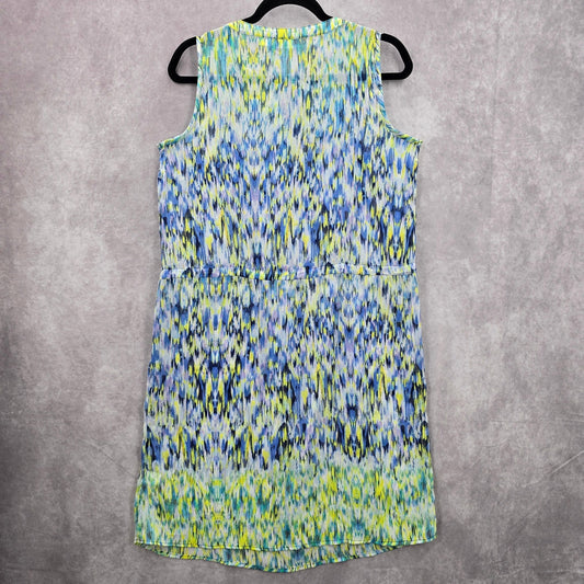 Liz Claiborne Yellow Blue Sleeveless Sheer Knee Length Spring Dress Small