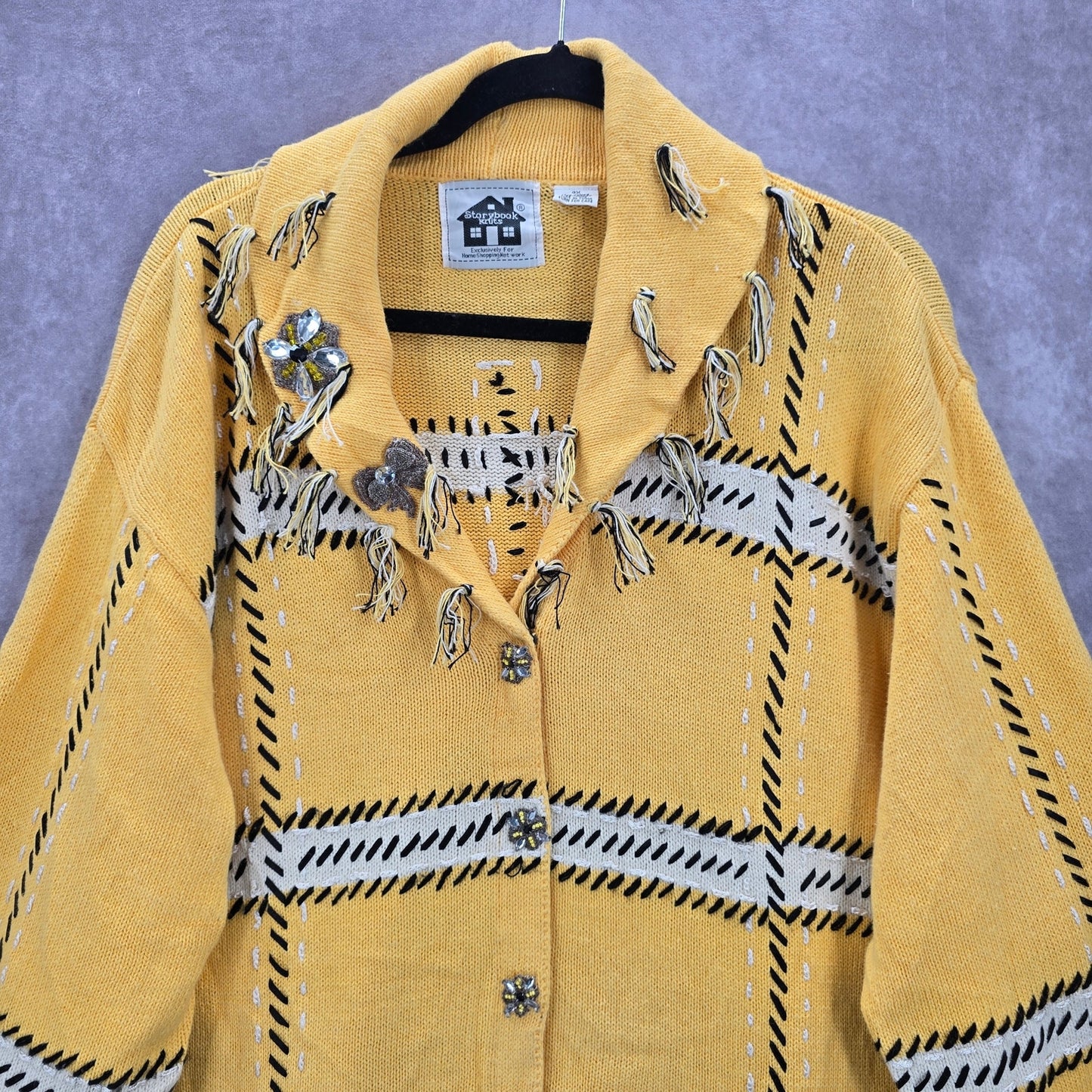 Storybook Knits Yellow Tassel Western Vintage Rhinestone Cotton Coat Jacket 3X