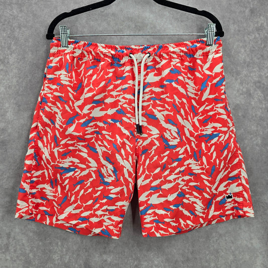 Crown & Ivy Pink Shark Fish Board Mesh Lined Swimwear Pants Shorts M Medium