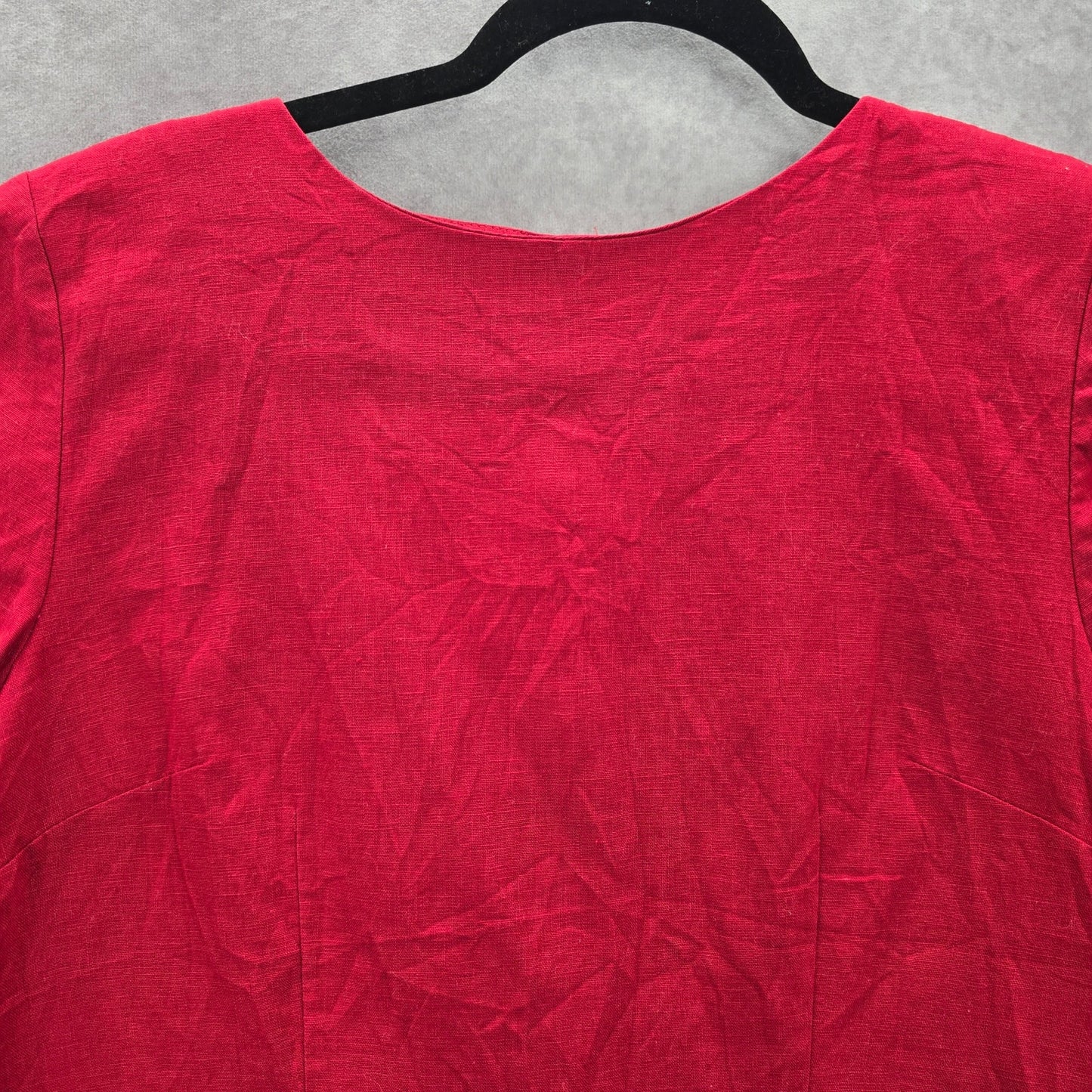Sag Harbor Red Cotton Linen Floral Lace Crochet Vintage Y2K Blouse Top Medium 8P