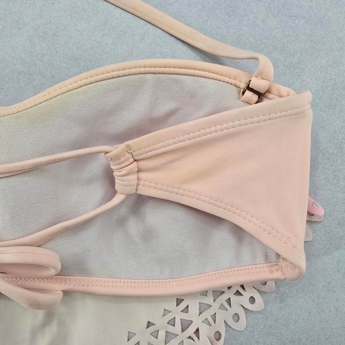 Orange Pink Ombre Cutout Tie Padded Beach Bikini Bralette Swim Top S Small