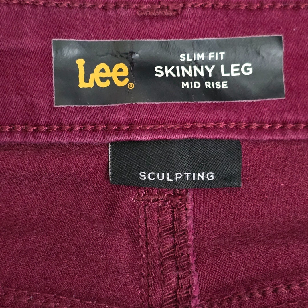 Lee Slim Fit Skinny Leg Mid Rise Sculpting Red Jeans Pants Bottoms Size 12/36