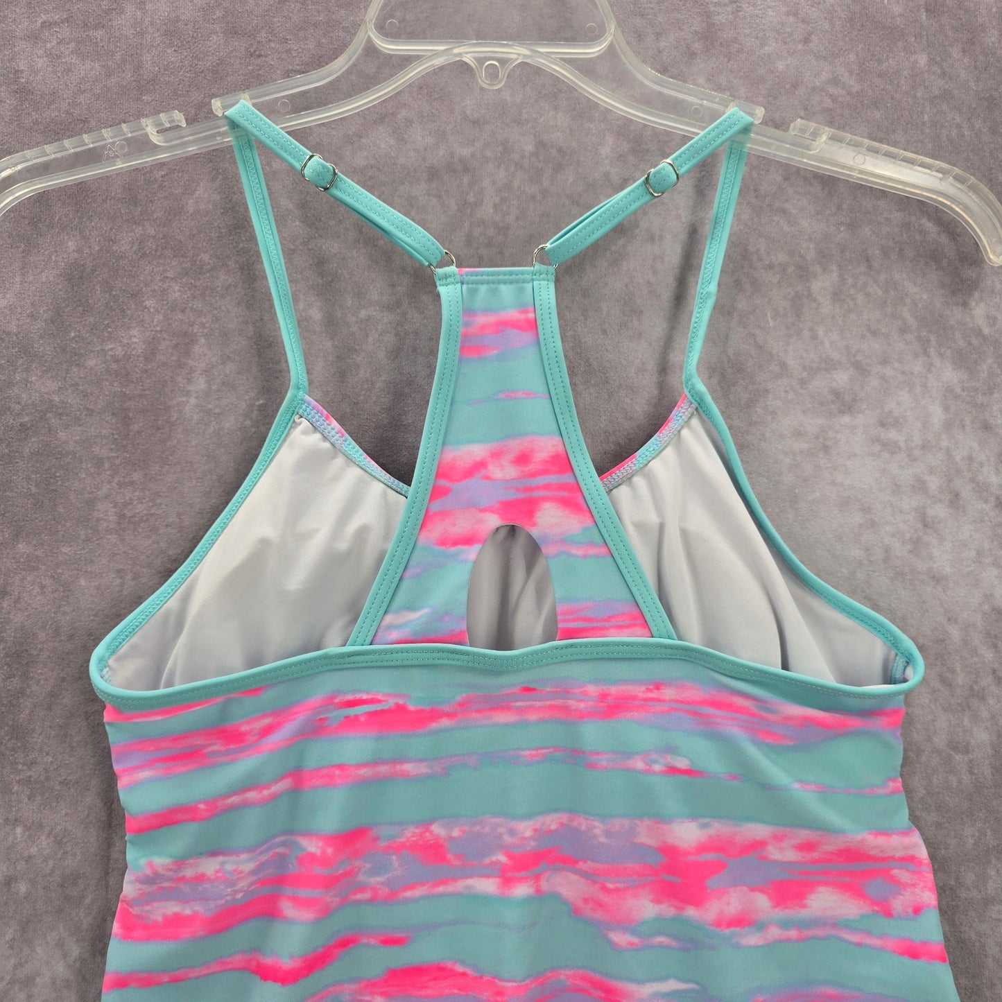 Pink Blue Print Racerback Padded Swimwear Tankini Tank Top Small S