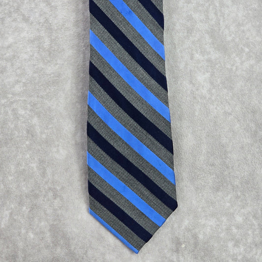 Croft & Barrow Gray Blue Stripe Repp Geometric Silk Viscose Neck Tie Men's