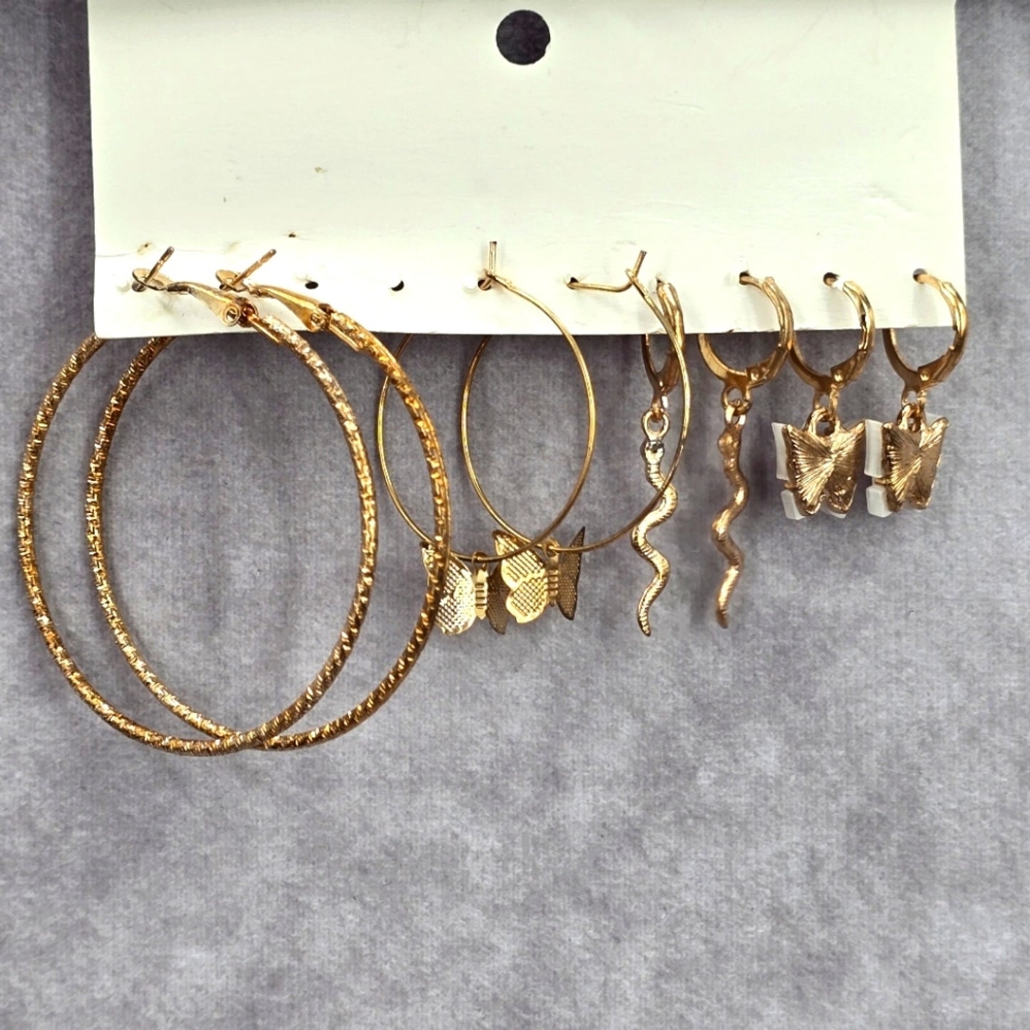 Gold Butterfly Snake Set of 4 Hoop Dangle Long Earrings Fashion Jewelry JB2-4