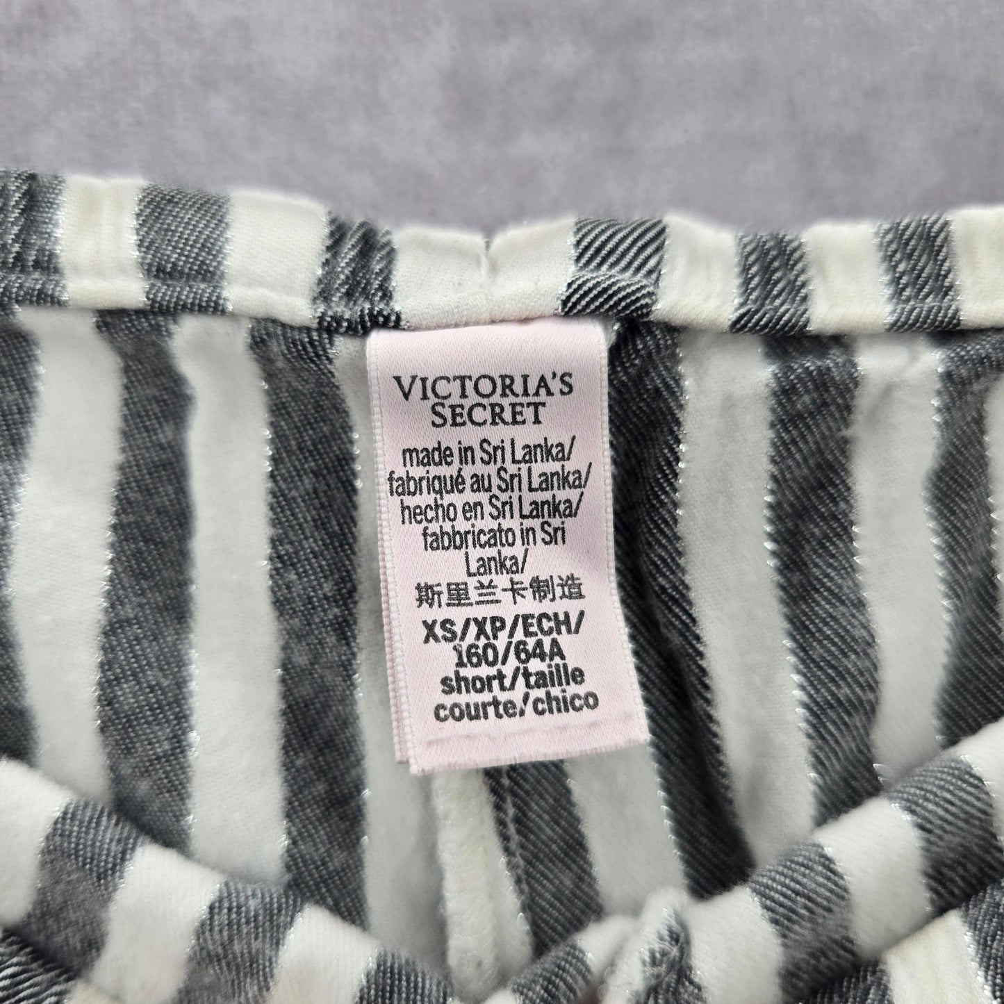 Victoria Secrets Gray White Striped Top Pant Pajama Set Extra Small XS