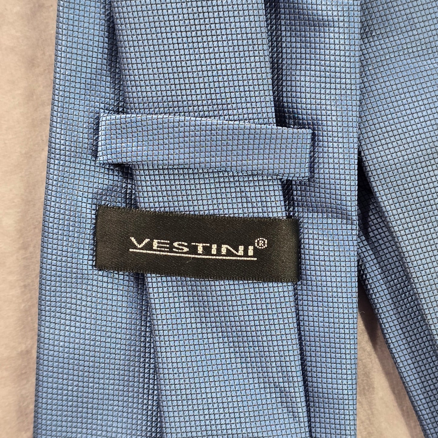 Vistini Blue Solid Box Checkered Pattern Executive Corporate Men's Neck Tie