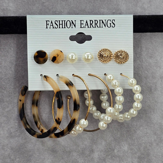 Pearl Hoop Stud Gold Brown Dangle Fashion Jewelry Earrings NWT JB2-59
