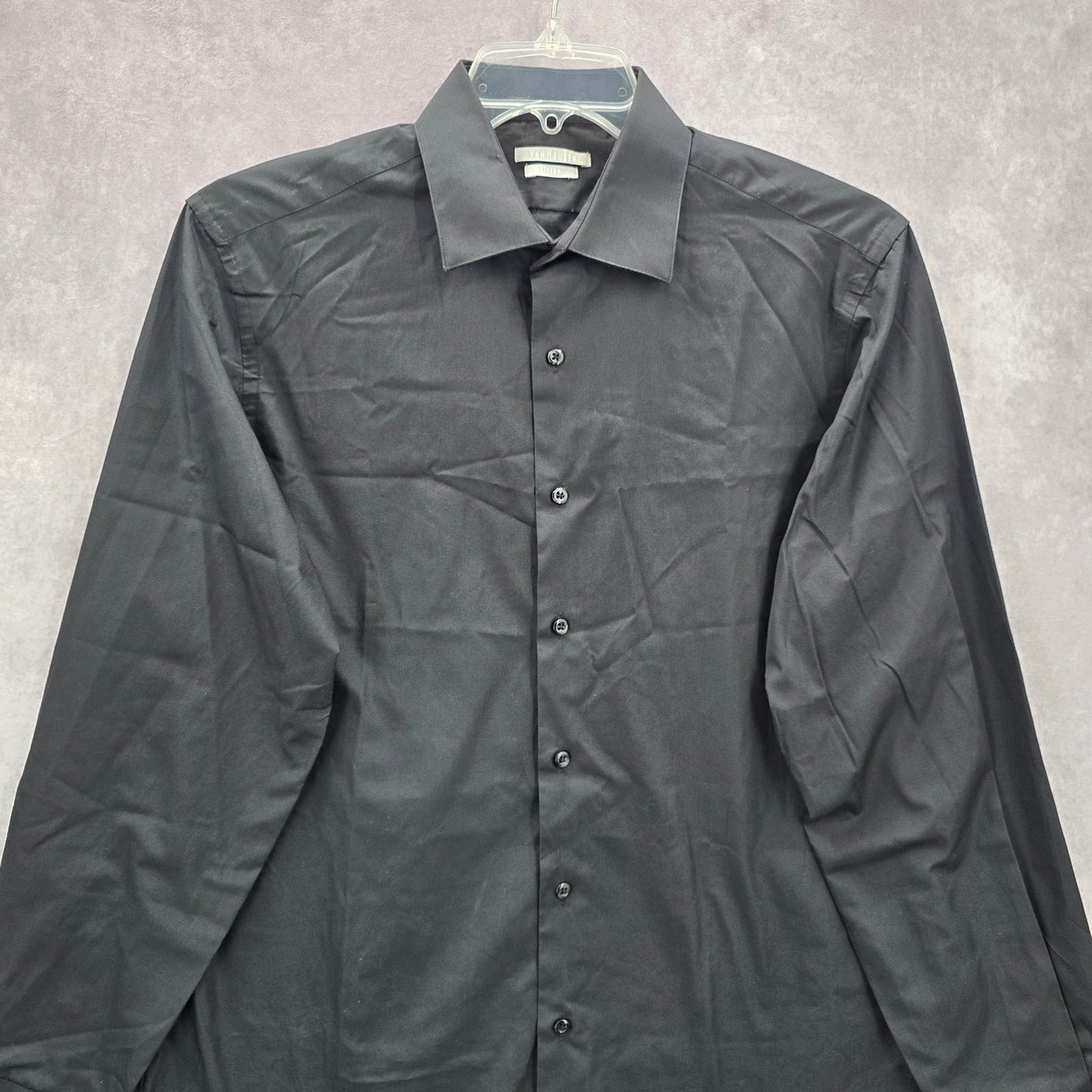 Van Heusen Black Fitted Button Down Long Sleeve Mens Preppy Work Shirt Large