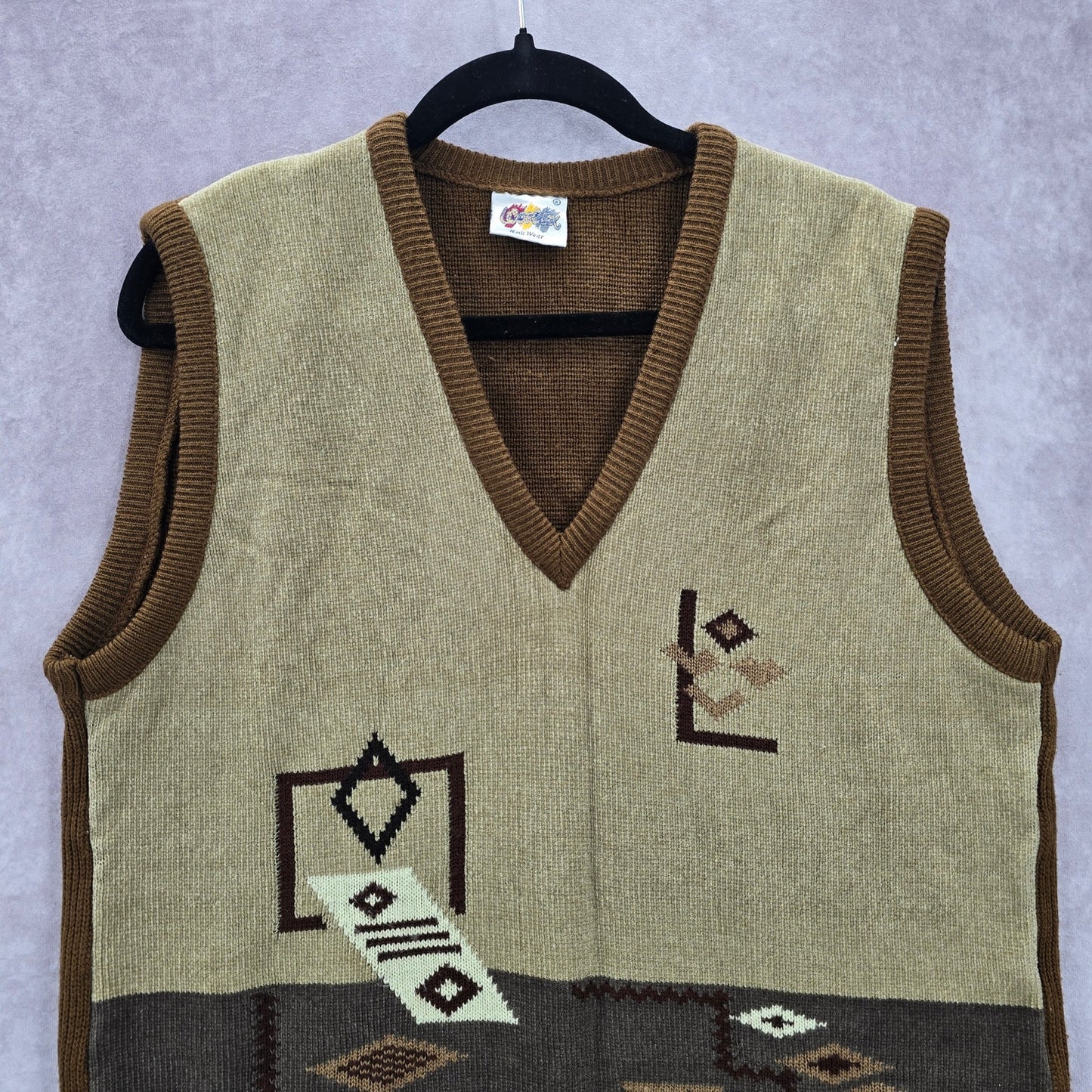 Lcooltex Brown Western Tribal Sleeveless Vintage Y2K Knit Wear Vest Extra Large