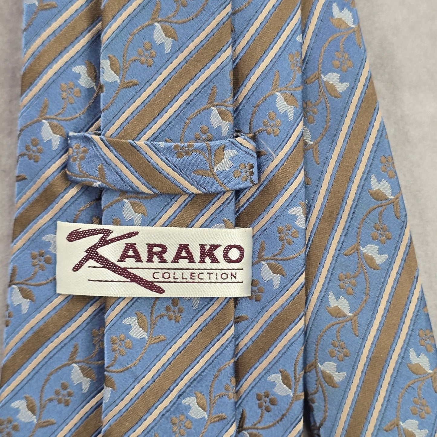 Karako Collection Blue Stripe Floral Executive Geometric Silk Neck Tie Men's
