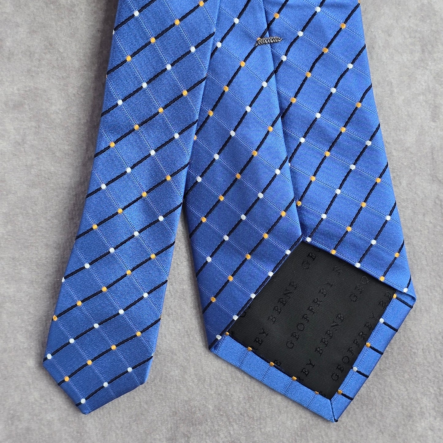 Geoffrey Beene Blue Plaid Stripe Geometric Polka Dot Silk Neck Tie Men's