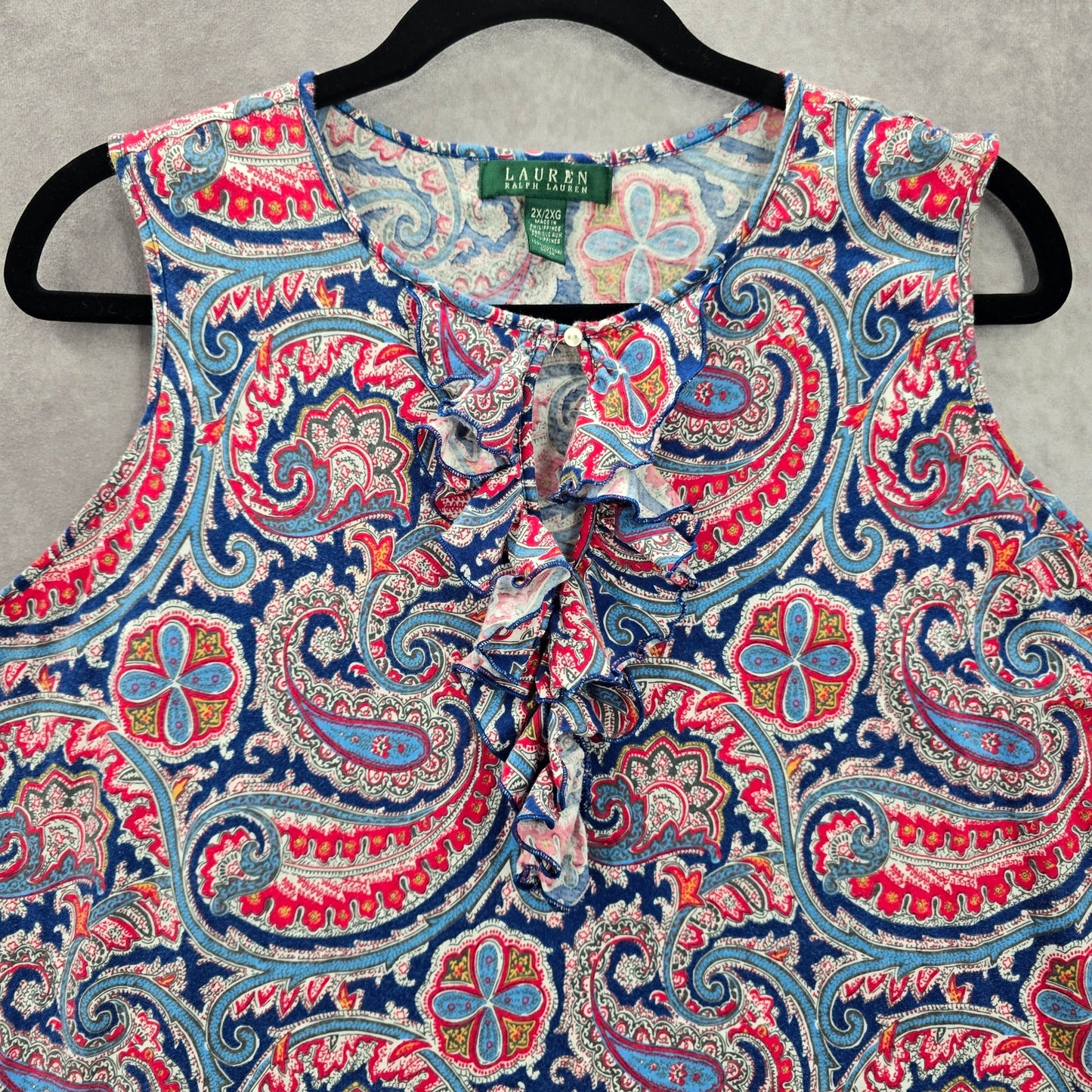 Lauren Ralph Lauren Blue Floral Ruffle Cotton Blouse Top Shirt Plus 2X