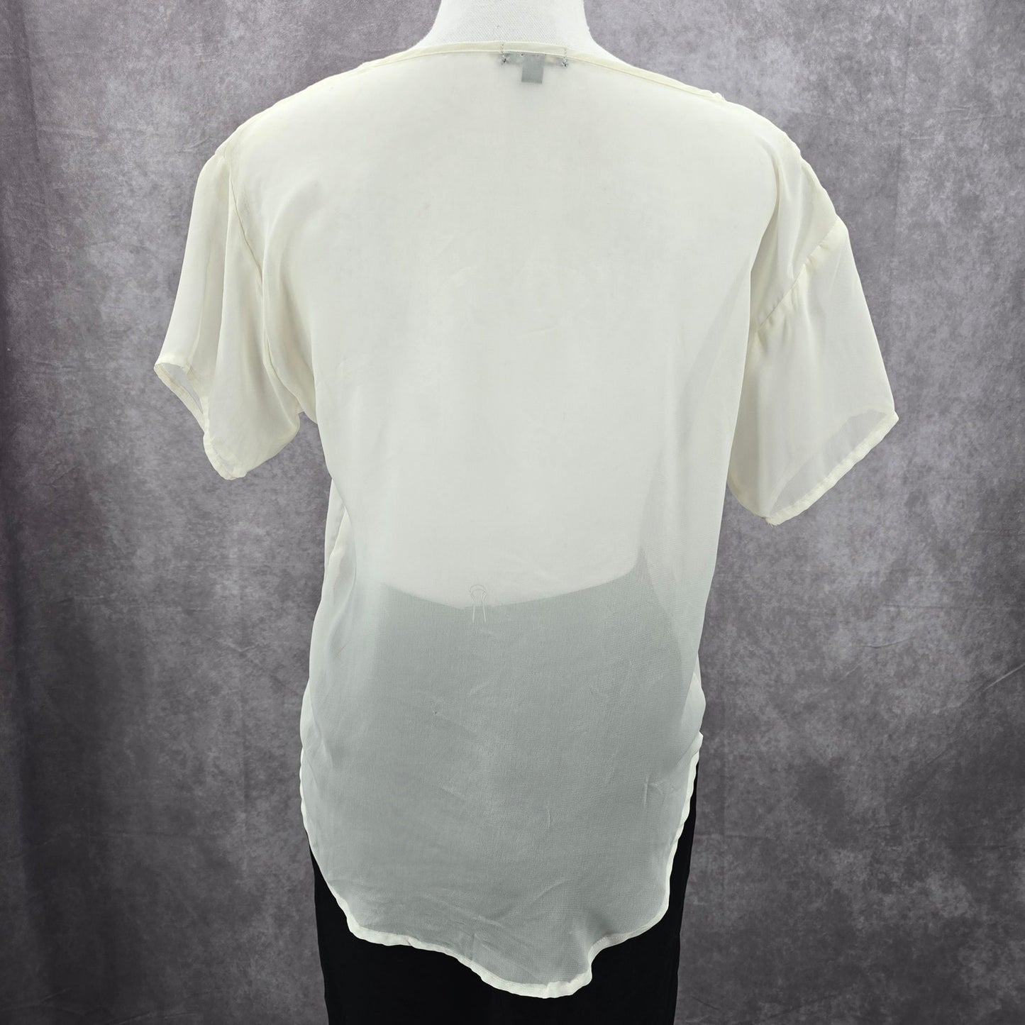 Lily White Sheer Black Lace Short Sleeve High Low Cottage Y2K Blouse Top Medium