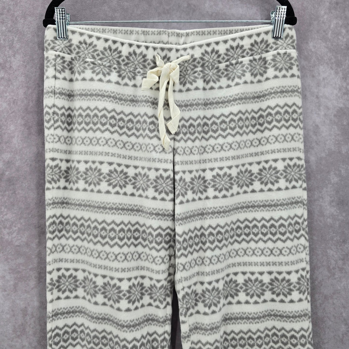 Old Navy White Gray Fleece Snowflake Sleep Pajama Bottoms Pants M Medium