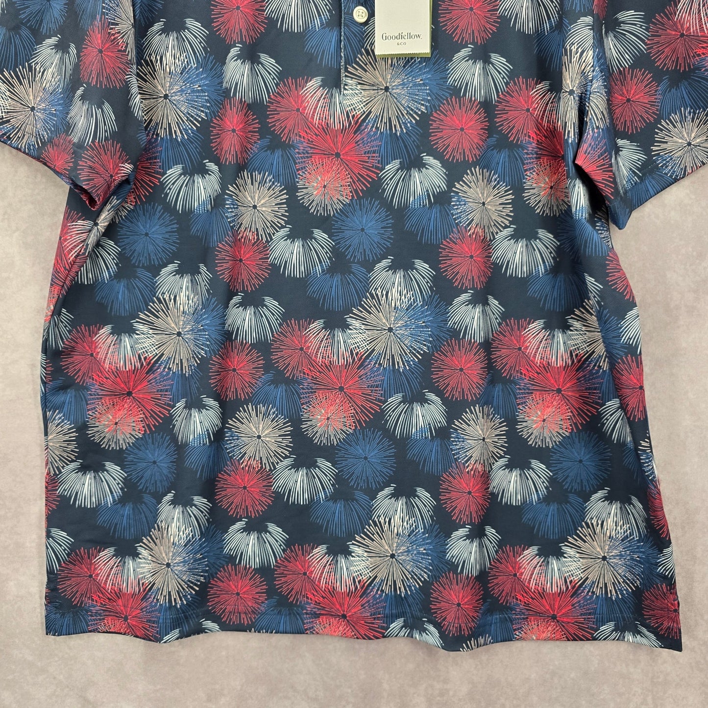 Goodfellow & Co Polo Shirt Mens Blue Pink Fireworks Active Short Sleeve XL