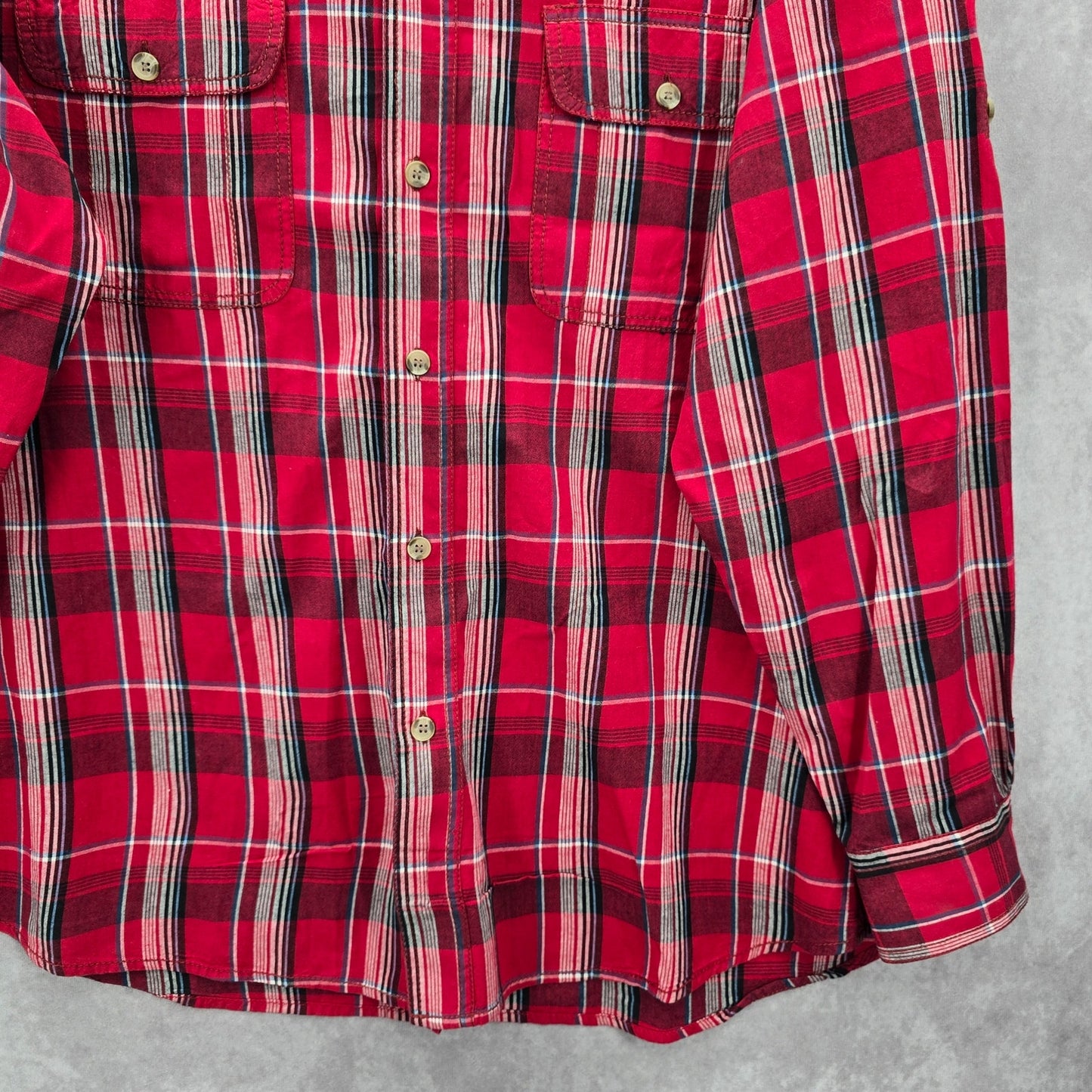 Haggar Red Plaid Mens Button Down Work Casual Long Sleeve Dress Shirt XL