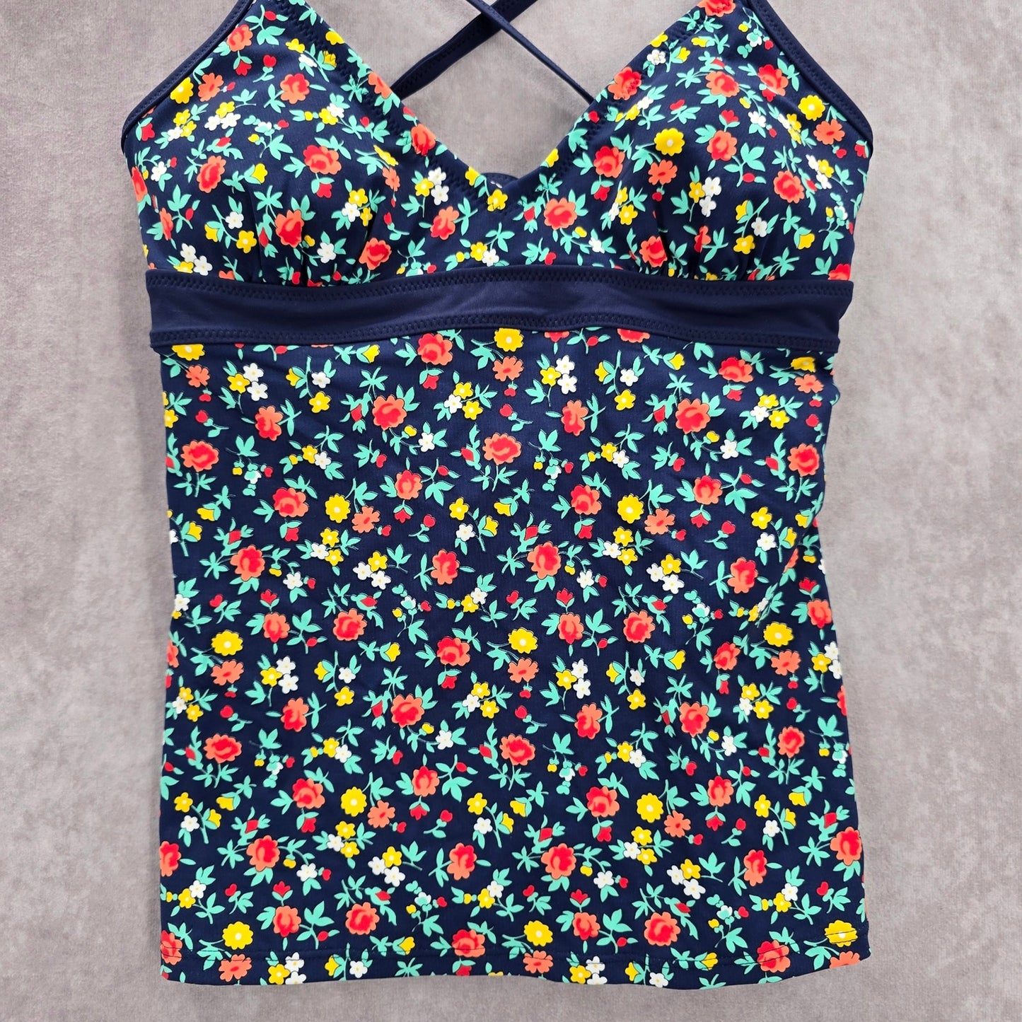Lands' End Blue Floral Crisscross Tie Padded Swimwear Tankini Tank Top Small 4