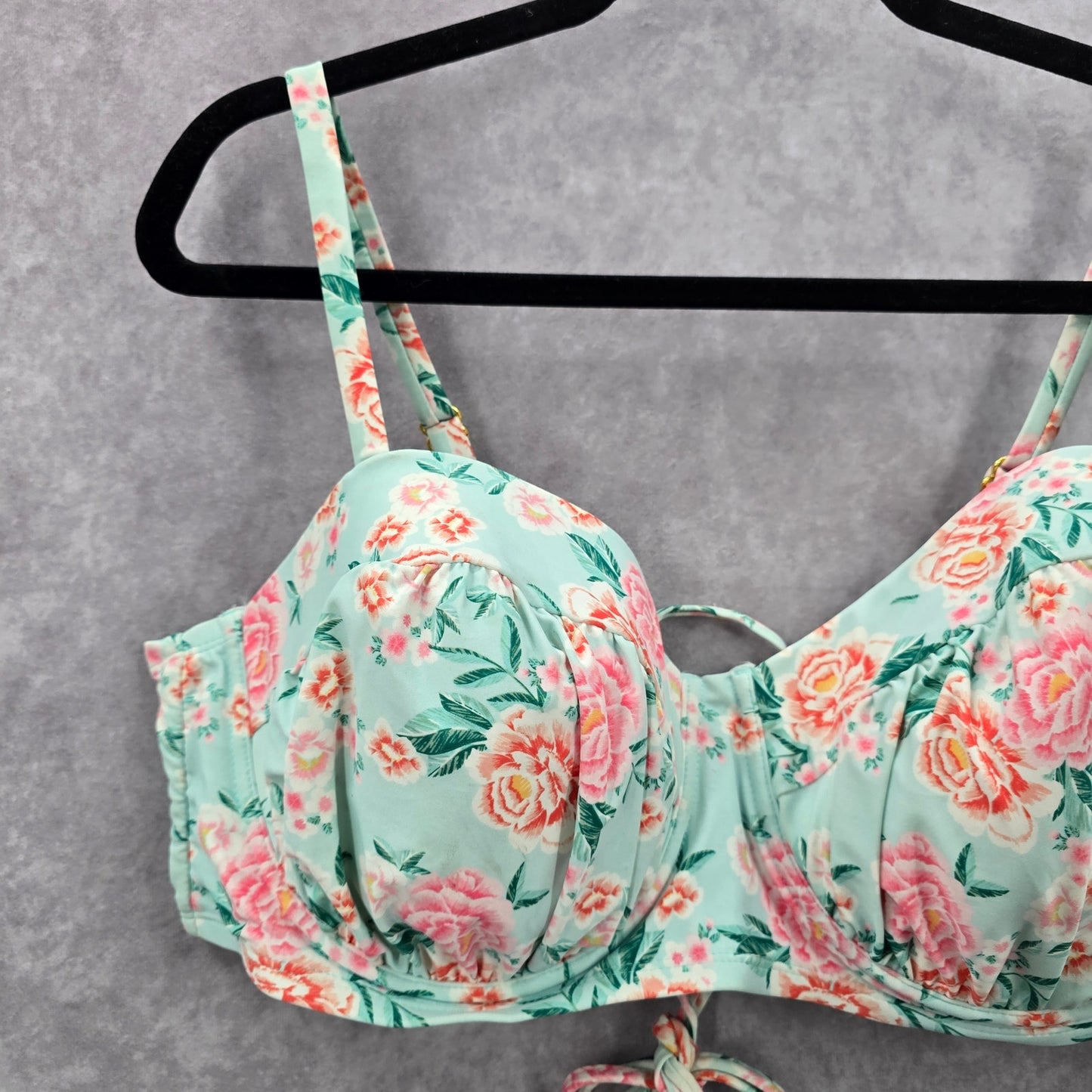 Xhilaration Blue Pink Floral Padded Wired String Bikini Top Swimwear Plus 22W