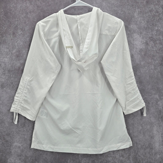 Columbia Sportswear White Hoodie Blouse Top Active Quarter Sleeve Shirt S Small