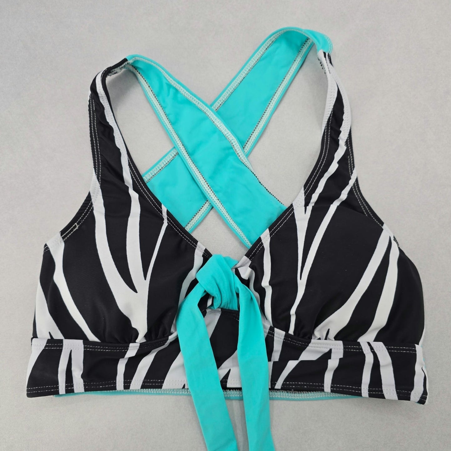 Black Stripe Crisscross Tie Sports Bra Bikini Beach Bralette Swim Top S Small