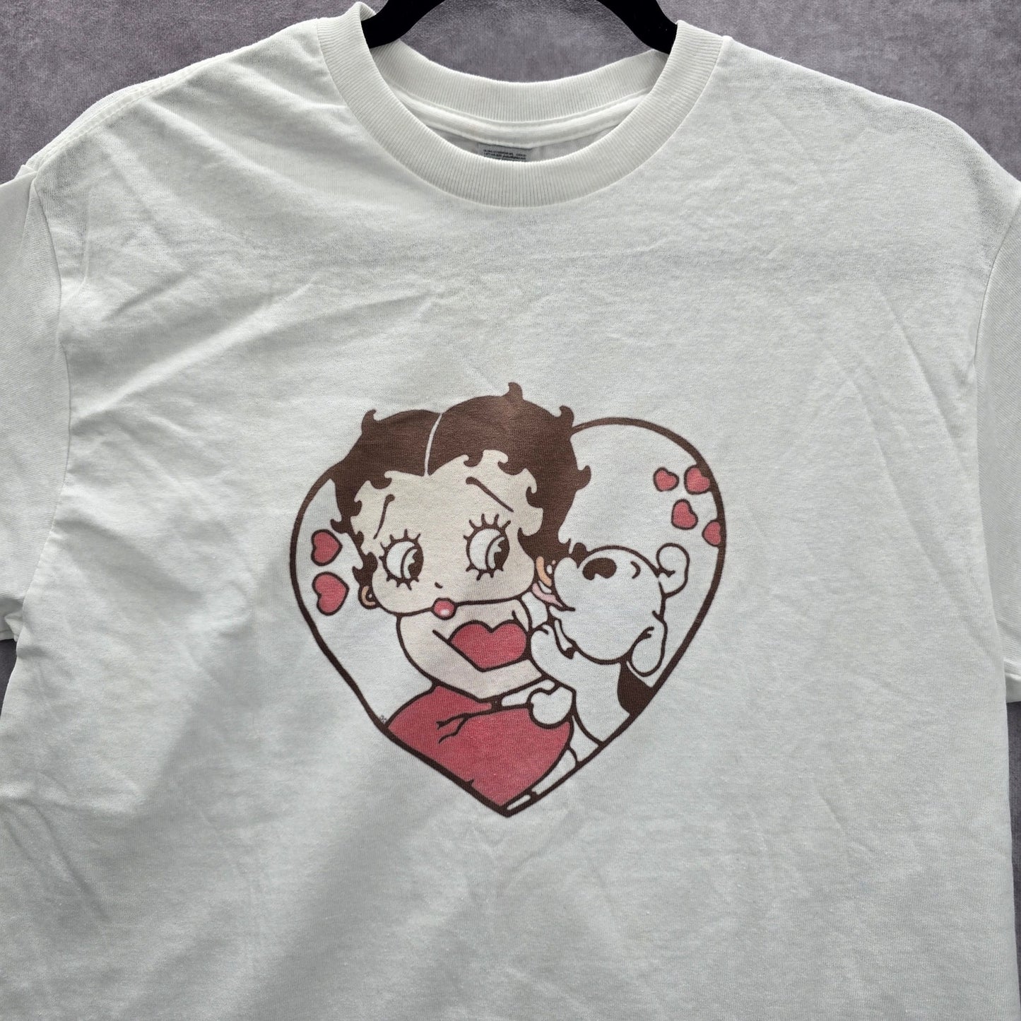 Betty Boop White Heart Retro Handmade Cotton Tshirt Medium