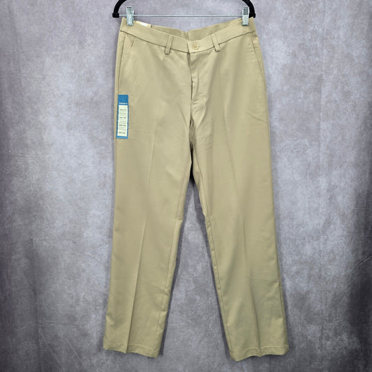 Haggar Tan Performance Microfiber Slacks Dress Pants Plain Straight Fit 32Wx30L