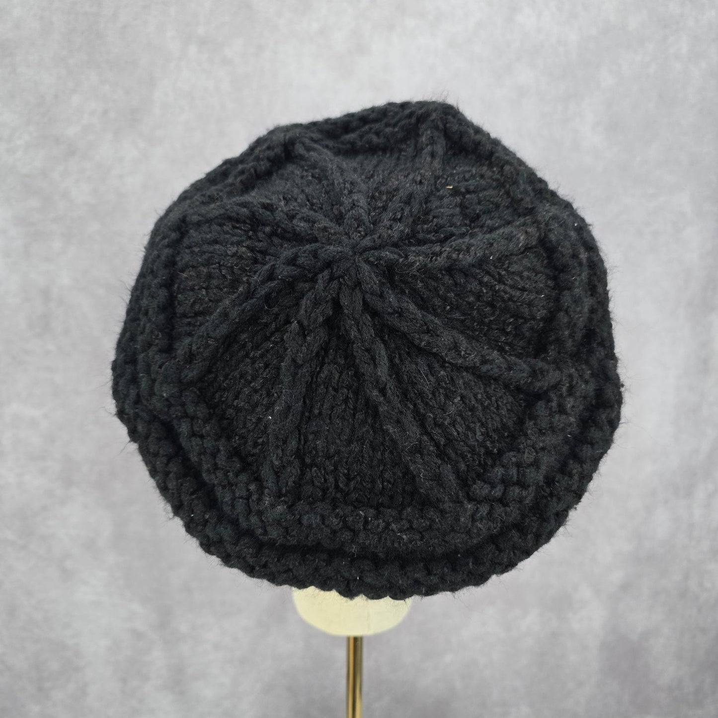 C.C Exclusives Black Beret Crochet Knit Bucket Cap Hat Fun VTG Y2K Funky Beanie