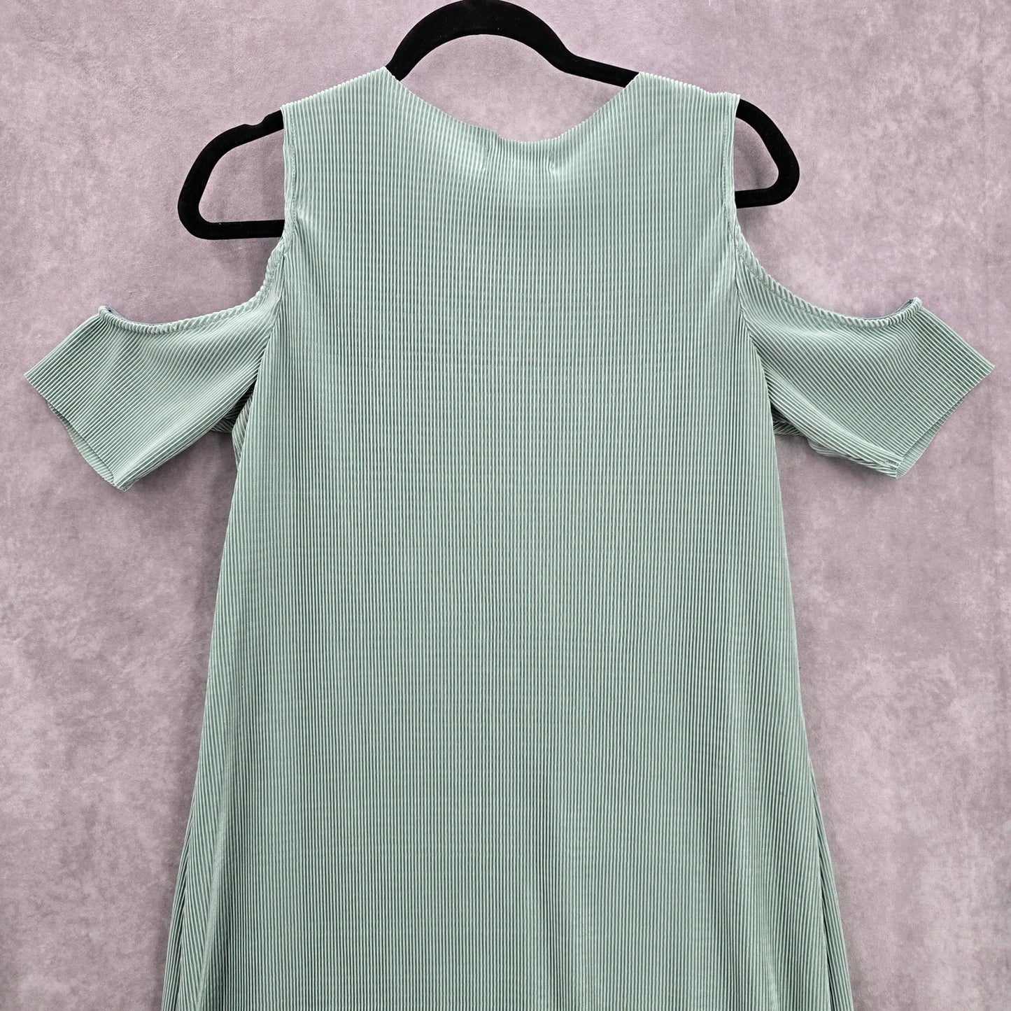 Belle Sky Green Mint Pleated Cold Short Shoulder Knee Length Boho Dress Large