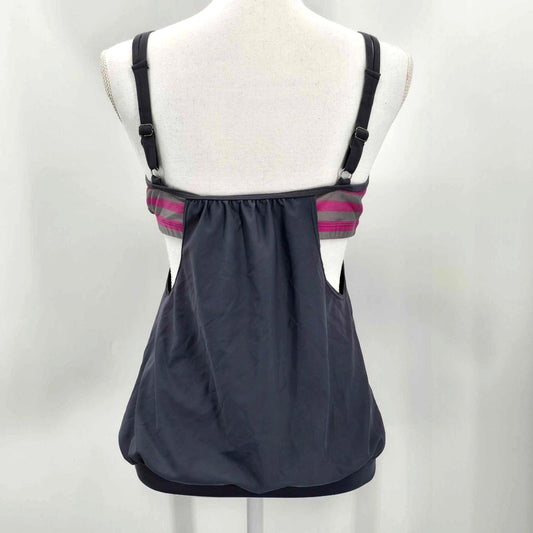 Gray Pink Stripe Tankini Top Bra Swimsuit Swimwear Adjustable Size Medium