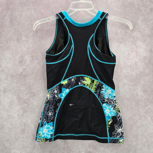 Danskin Black Floral Rash Guard Zip Swimwear Tankini Tank Top Medium M 10
